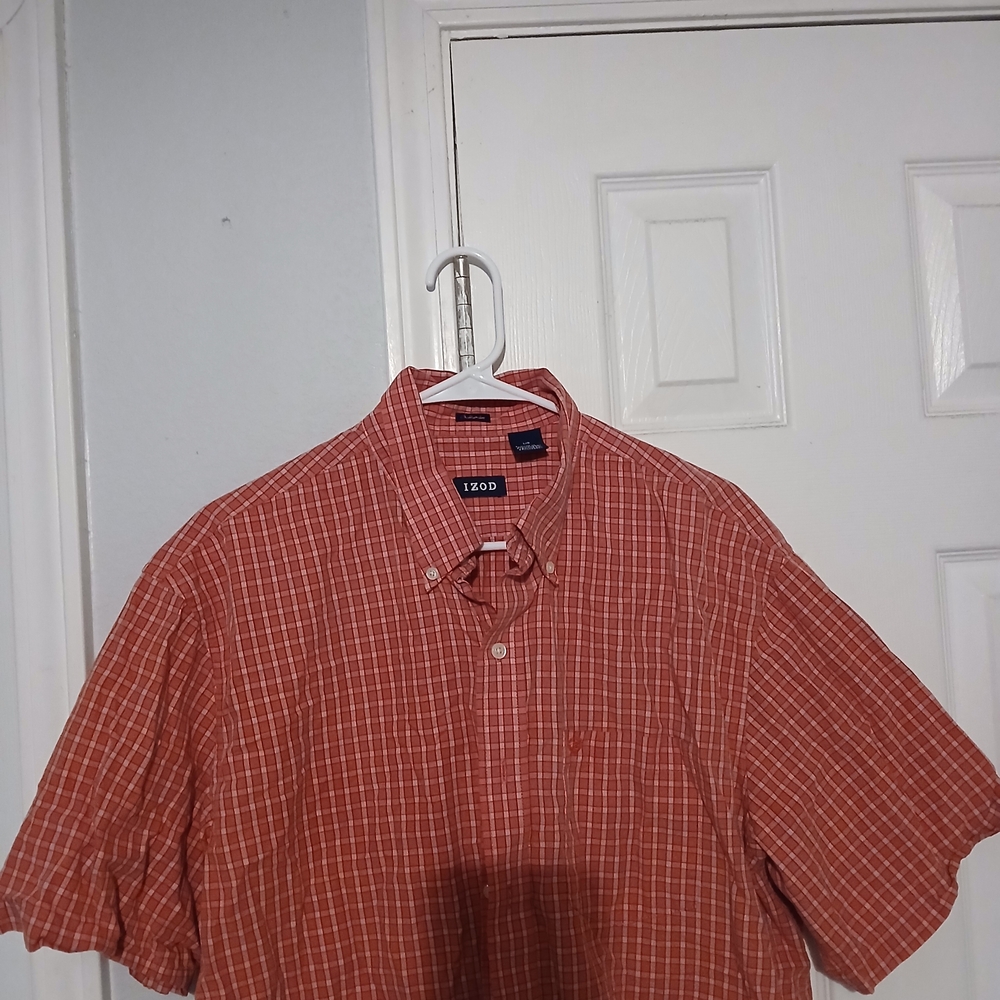 Izod Red Plaid Short Sleeve Button-Down Shirt